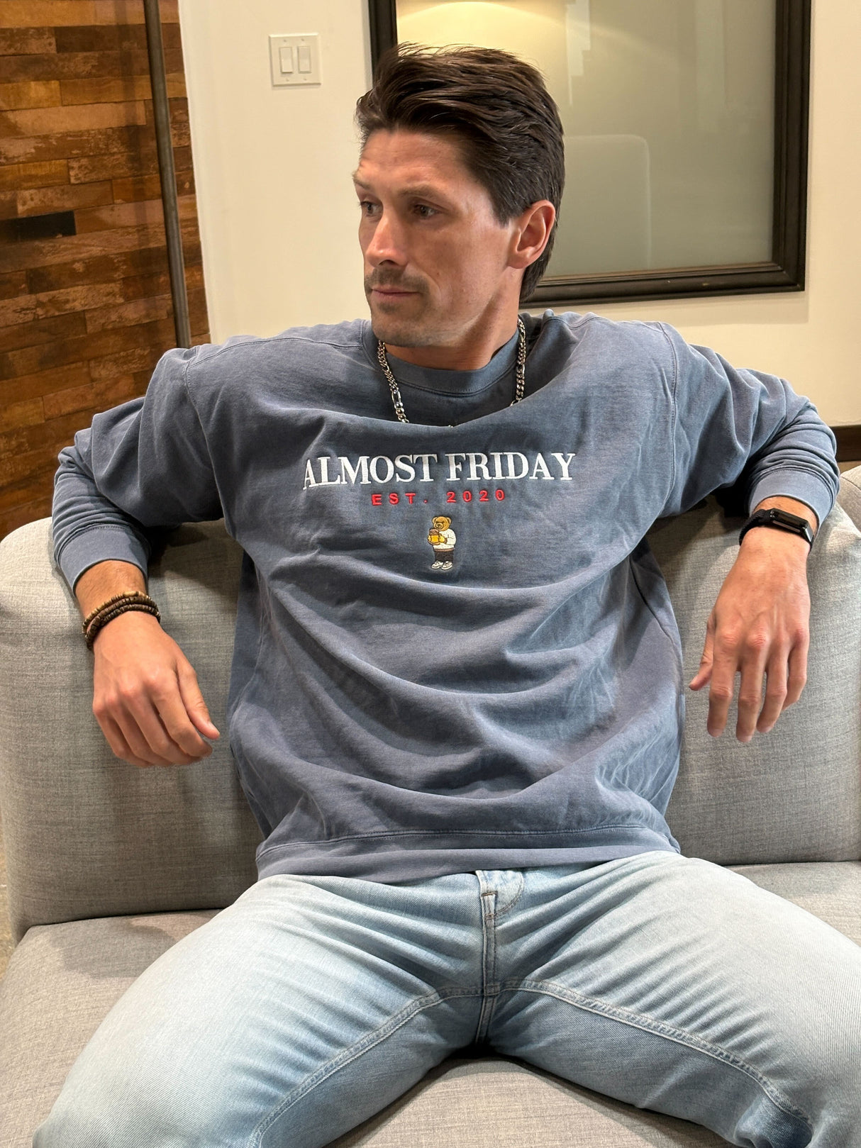 Almost Friday Drinking Bear Crewneck
